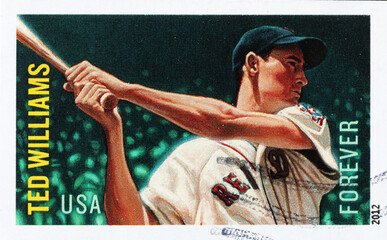 Baseball player Ted Williams on american postage stamp