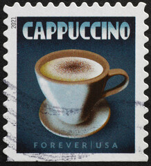 Cappuccino on american postage stamp