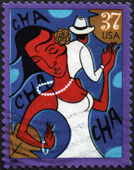 Cha cha cha dance on american postage stamp