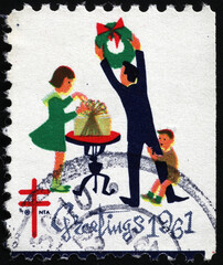 Christmas of 1961 celebrated on american stamp