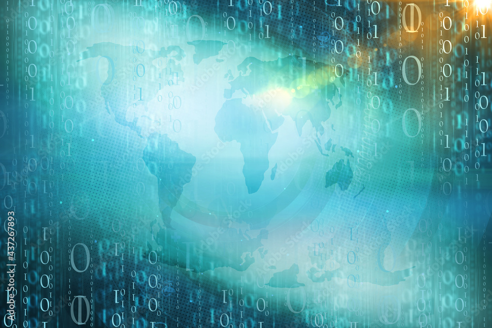 Poster 3d illustration of high technology background with globe, and binary codes - news concept