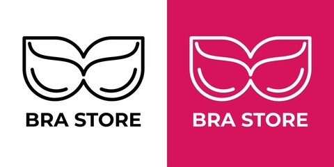 Vector linear logo for bra shop. Bra linear icon.