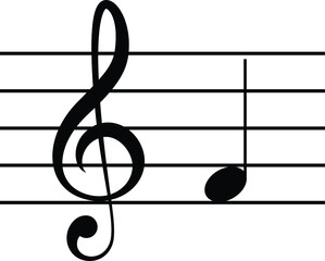 Black music symbol of G clef with note F or FA on staff lines
