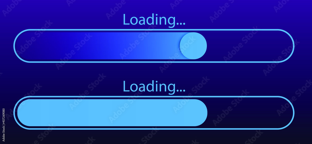 Poster loading bar set on dark backdrop. progress visualization. color gradient lines. loading status colle