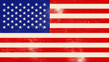 Grunge old American flag. Vector vintage USA flag.