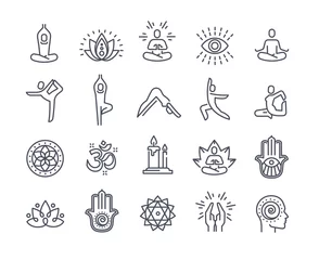 Foto op Canvas Yoga and meditation practice vector line icons © Rudzhan