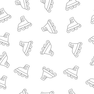 Seamless pattern roller skates icon. Vector illustration of children s roller skates. Hand drawn roller skates.