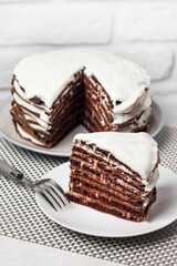 Homemade chocolate cake with cream