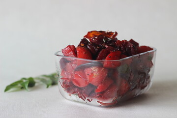 Stir fried beetroot and potato cubes with shallots, dry red chillies and curry leaves. A side dish...