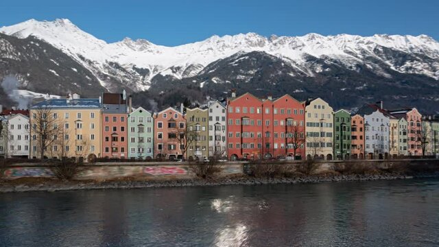 Hyperlapse of Colourful Houses on Mariahilf Street, Innsbruck, Austria