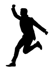 Fototapeta na wymiar Young successful manager jumping in the air silhouette isolated