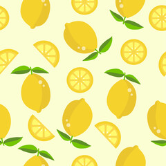 Seamless pattern with yellow lemon and slice