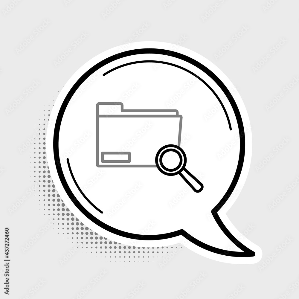 Poster Line Search concept with folder icon isolated on grey background. Magnifying glass and document. Data and information sign. Colorful outline concept. Vector