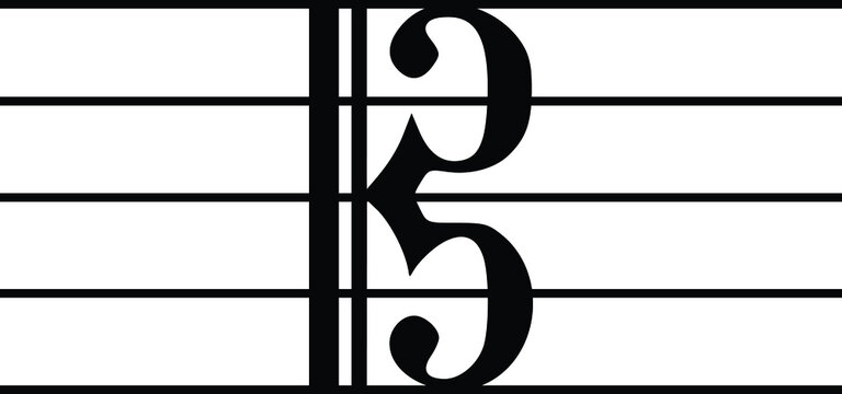 Black music symbol of C clef on staff lines