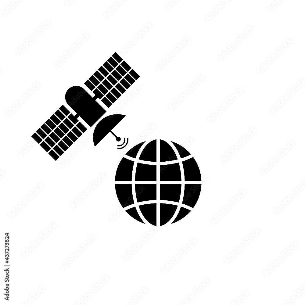 Poster artificial satellites orbiting the planet earth in outer space icon isolated on white background