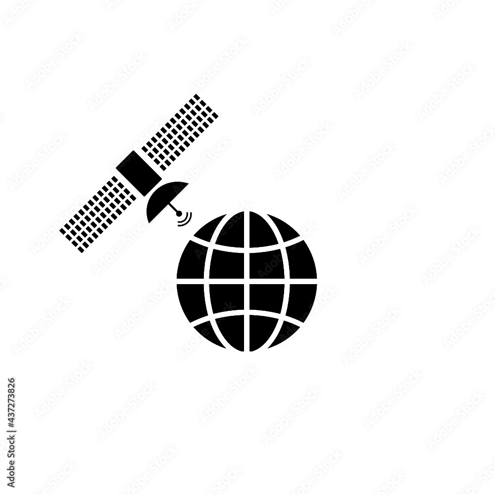 Poster artificial satellites orbiting the planet earth in outer space icon isolated on white background