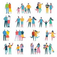 Set of people, men and women with different signs. Vector graphic objects for collages and illustrations.