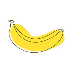 one banana drawn with a solid line on a yellow spot background on a white background