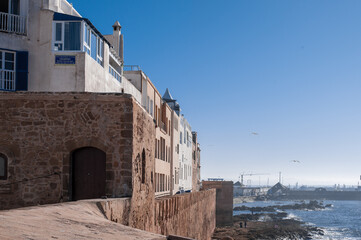 Medina Essaouira, the center of the old port of Moroccan city characteristic roof of an old seaside...