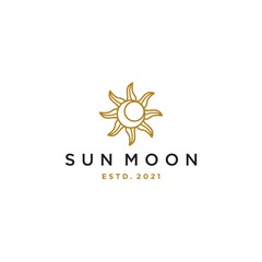sun and moon logo icon in vintage ancient mystical gypsy bohemian design Vector line art