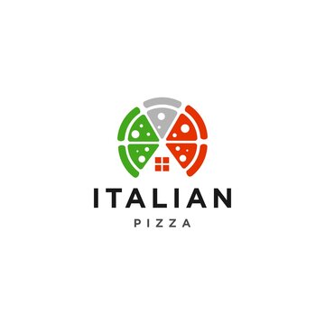 pizza logo design with house icon and italian flag color Illustration isolated on white background