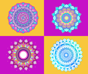 An unique set of mandala vector art for use. Eye catching mandala design for using in background, poster, banner or print.