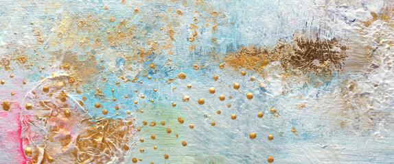 Naklejki  Art Streszczenie akrylowe i akwarela zmaza malowanie złotym brokatem. Pastelowy kolor tekstury tła.