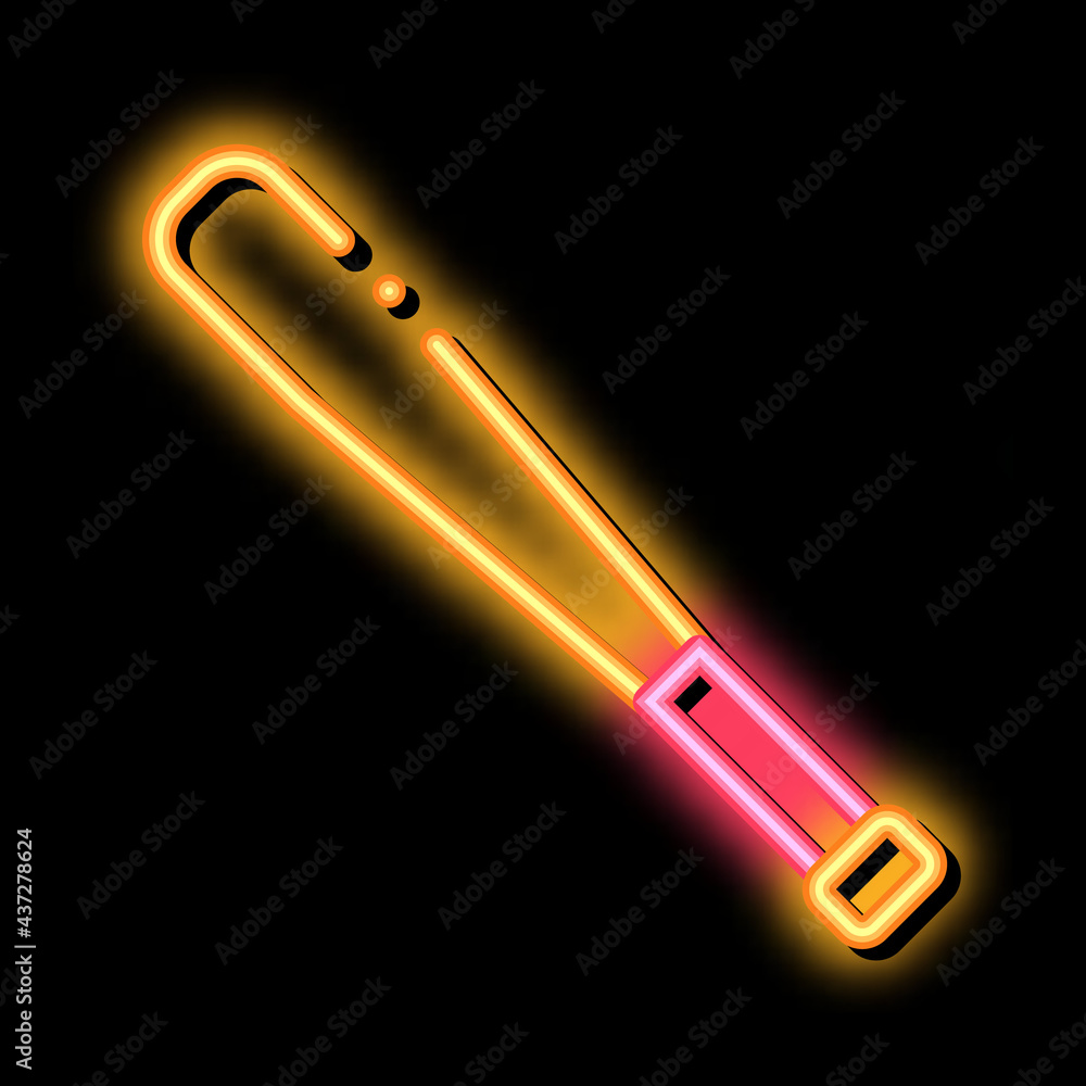 Poster baseball bit neon light sign vector. glowing bright icon baseball bit isometric sign. transparent sy