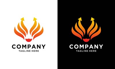 Vector fire and arrow up logo combination. Flame and growth symbol or icon. Unique torch and upload logotype design template.