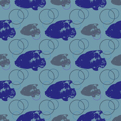 Seamless pattern with fish silhouette and circles, vector illustration