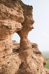 Sandstone of Mount Bogdo in the steppe in the Astrakhan region (Caspian lowland). Mount Bogdo Is a nature reserve and is protected by the state.