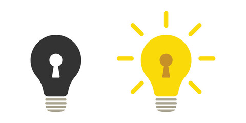 Patented solution. Light bulb and keyhole. Illustration. Isolated on a white background.