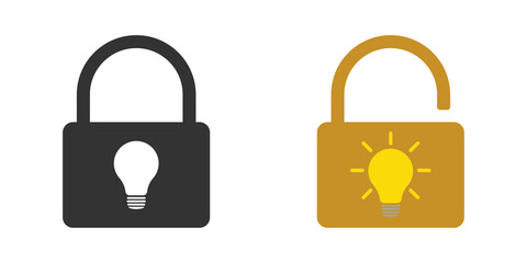 Patented solution. A light bulb with a lock. Illustration. Isolated on a white background.
