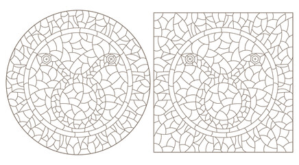 Set of contour illustrations in the style of stained glass with the signs of the zodiac Taurus, dark contours on a white background