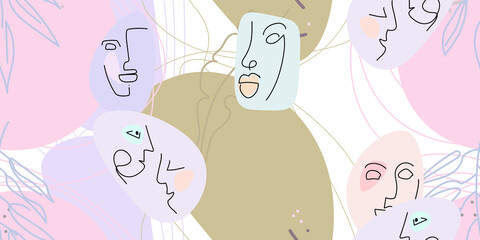 Face line pattern. Minimal art one line drawing.