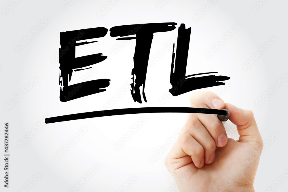 Poster etl - extract transform load acronym with marker, technology concept background