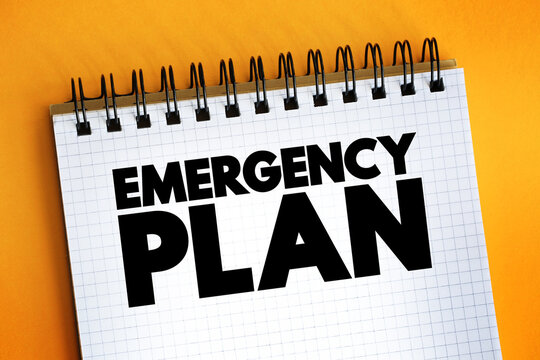 Emergency Plan text quote on notepad, concept background