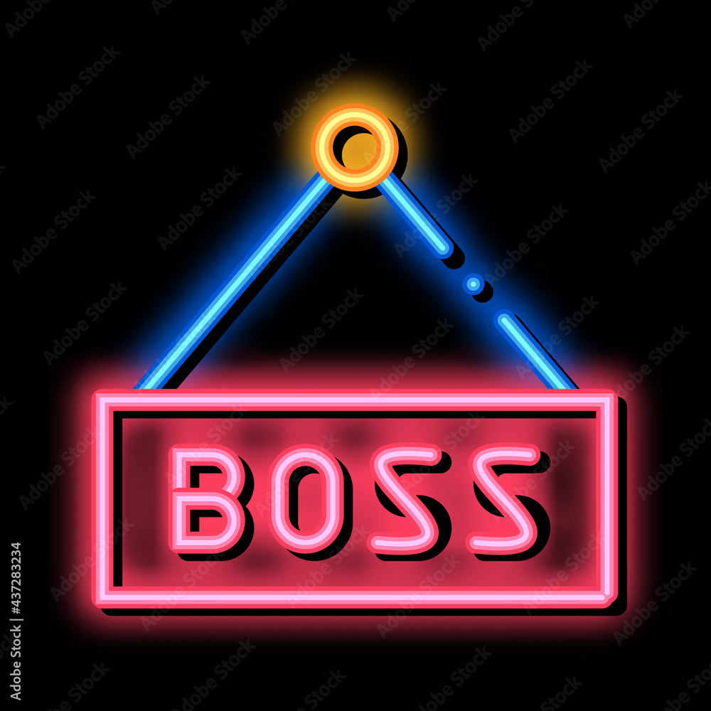 Sticker Boss Nameplate neon light sign vector. Glowing bright icon Boss Nameplate isometric sign. transparent symbol illustration