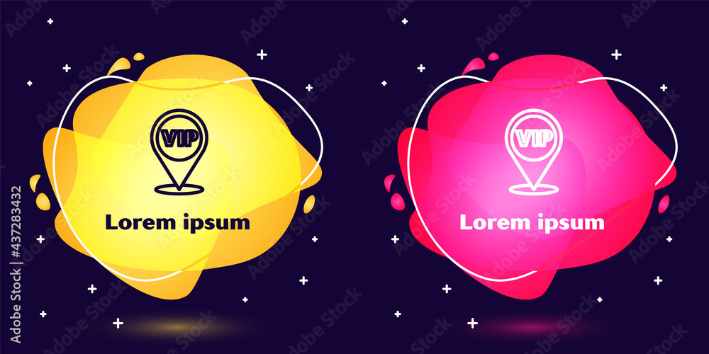 Poster set line location vip icon isolated on blue background. abstract banner with liquid shapes. vector