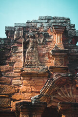 San Ignacio Miní, Jesuit Mission of the Guarani in Argentina, a UNESCO World Heritage Site. Detail of the main entrance of the temple. angel statue on the wall