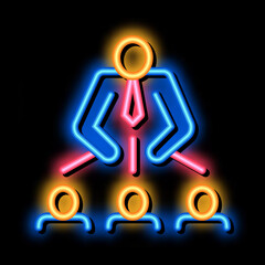 Man Leadership neon light sign vector. Glowing bright icon Man Leadership isometric sign. transparent symbol illustration