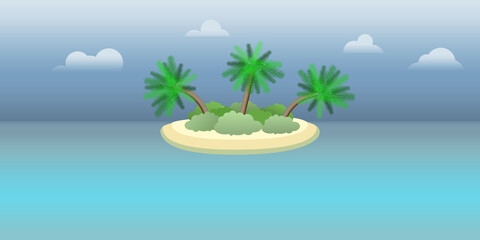 palm trees on the island on a blue background. landscape of palm tree on beach at noon under blue sky background. island paradise. blue ocean background. 