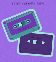 retro tapes in cartoon style, dark purple and green