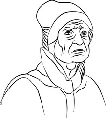 Very sad depressed stressed hopeless old man doodle style vector illustration