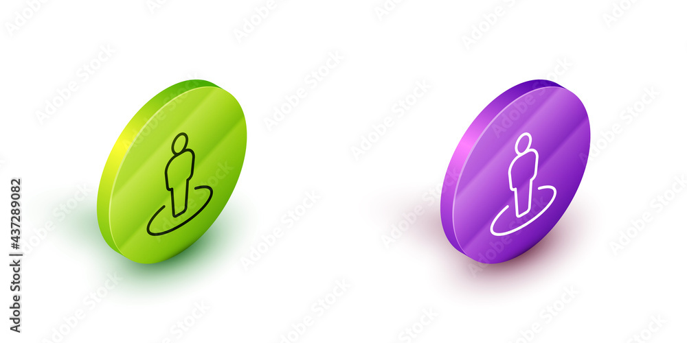 Poster isometric line map marker with a silhouette of a person icon isolated on white background. gps locat