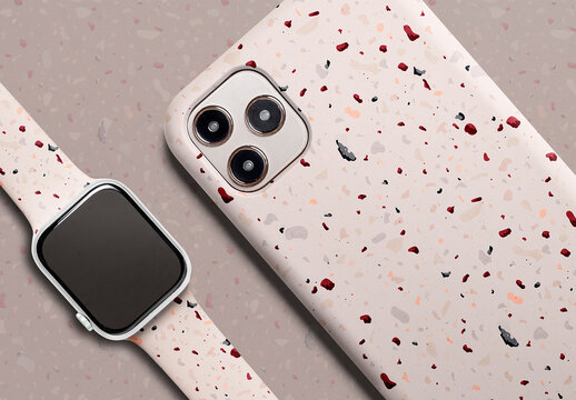 Terrazzo Phone Case and Smartwatch Band Mockup