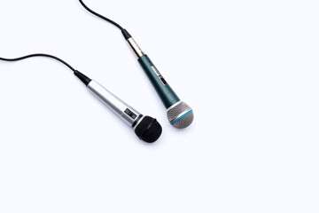 Two microphones on white background.
