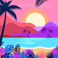 Fototapeta na wymiar sunny beach summer background flat illustration vector 