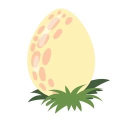 Dinosaur egg on the grass. Little dinosaur's birthday. Bright children's print. Vector illustration on a white background