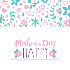 Happy Mothers Day Banner Template with Spring Flowers Seamless Pattern, Festive Poster, Card, Flyer Design Vector Illustration